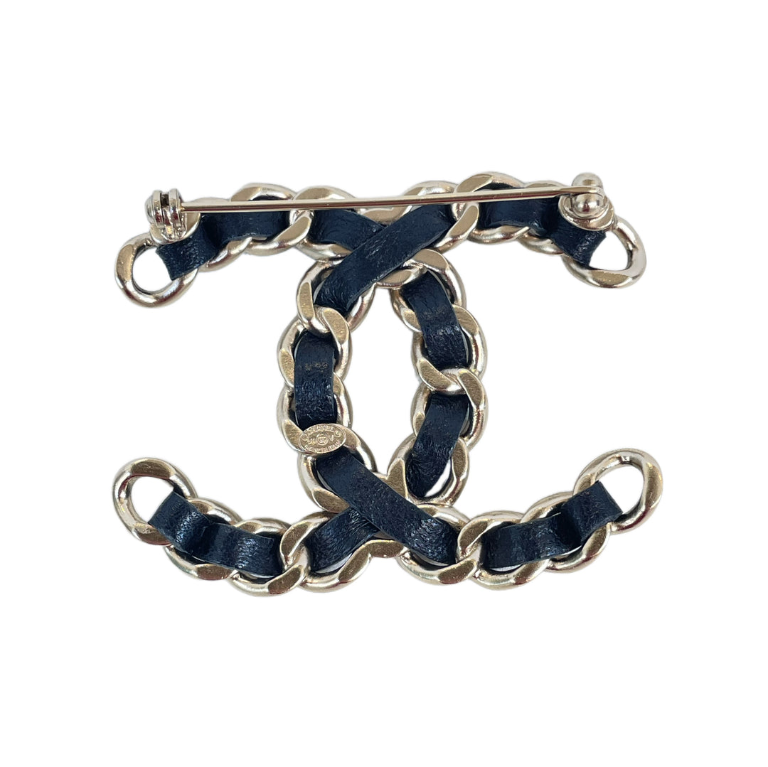 Chanel Leather Woven CC Brooch