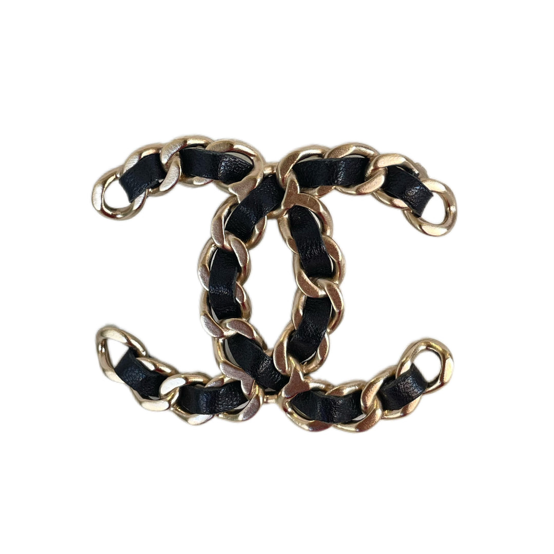 Chanel Leather Woven CC Brooch