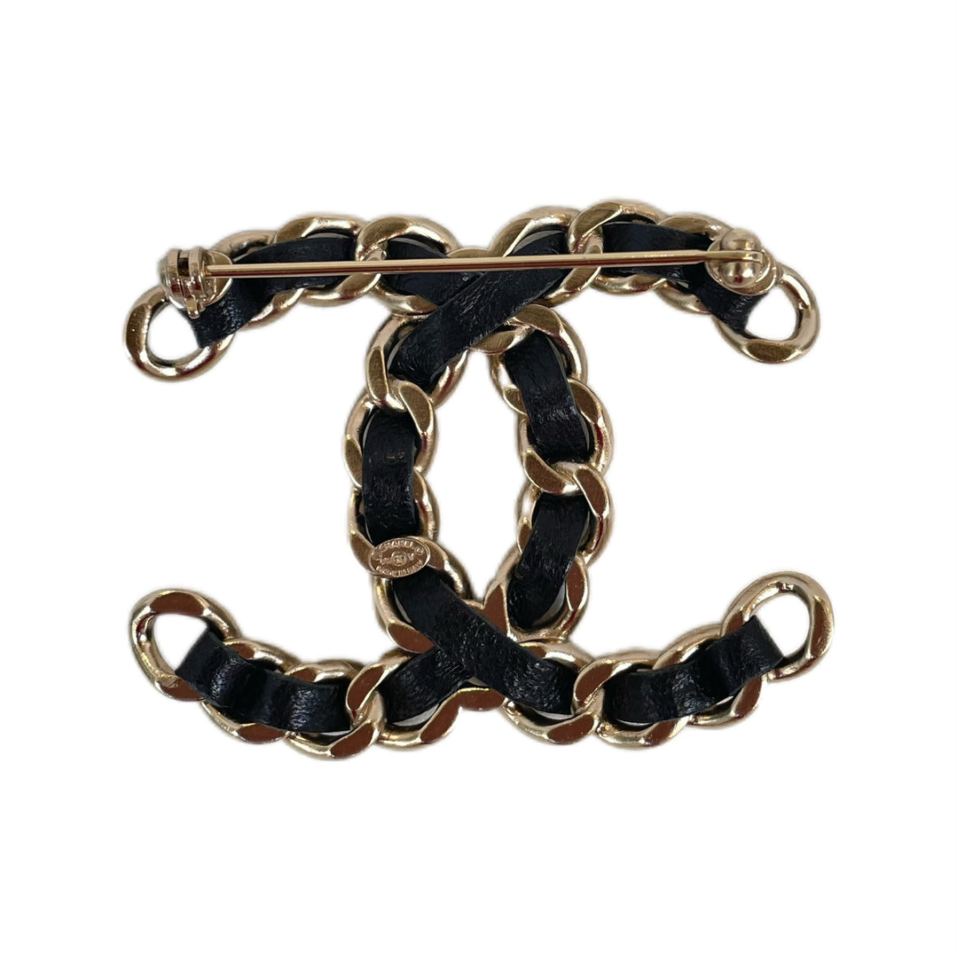 Chanel Leather Woven CC Brooch