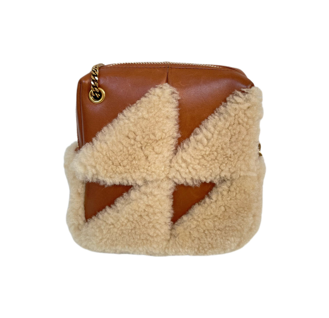 Saint Laurent Brown Shearling Jamie Cube Bag Charm