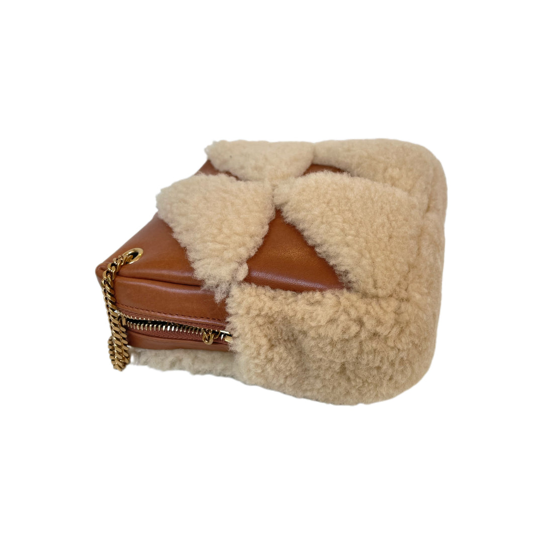 Saint Laurent Brown Shearling Jamie Cube Bag Charm