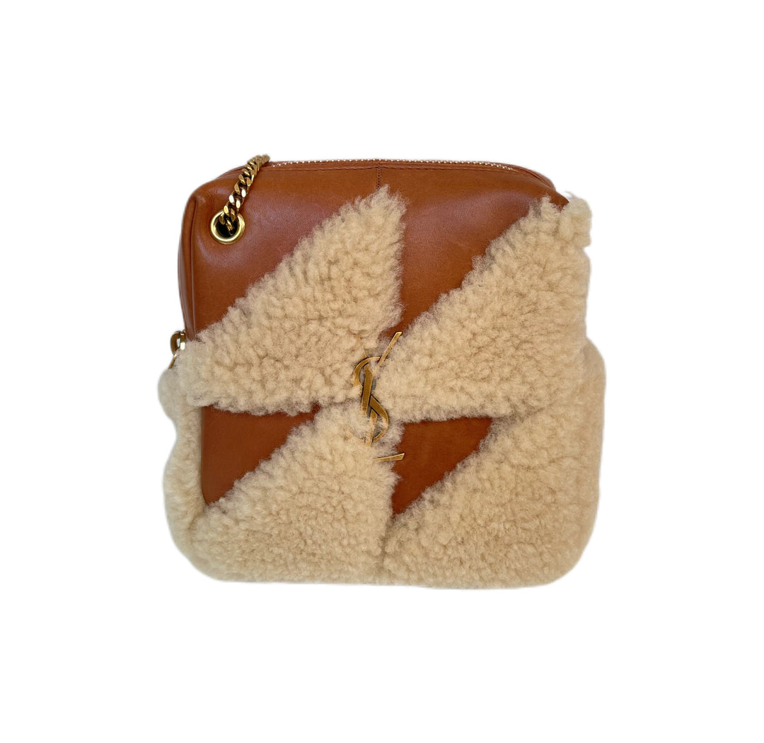 Saint Laurent Brown Shearling Jamie Cube Bag Charm