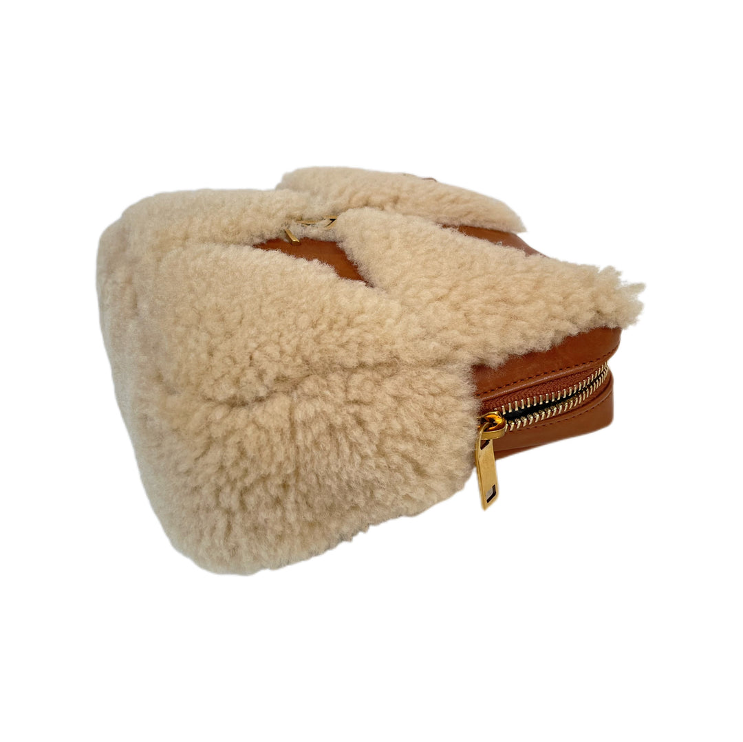 Saint Laurent Brown Shearling Jamie Cube Bag Charm