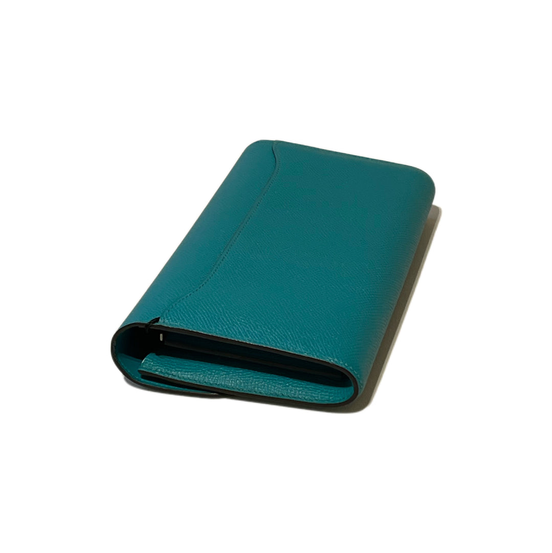 Hermès Epsom Enamel Constance Long Wallet Bleu Paon
