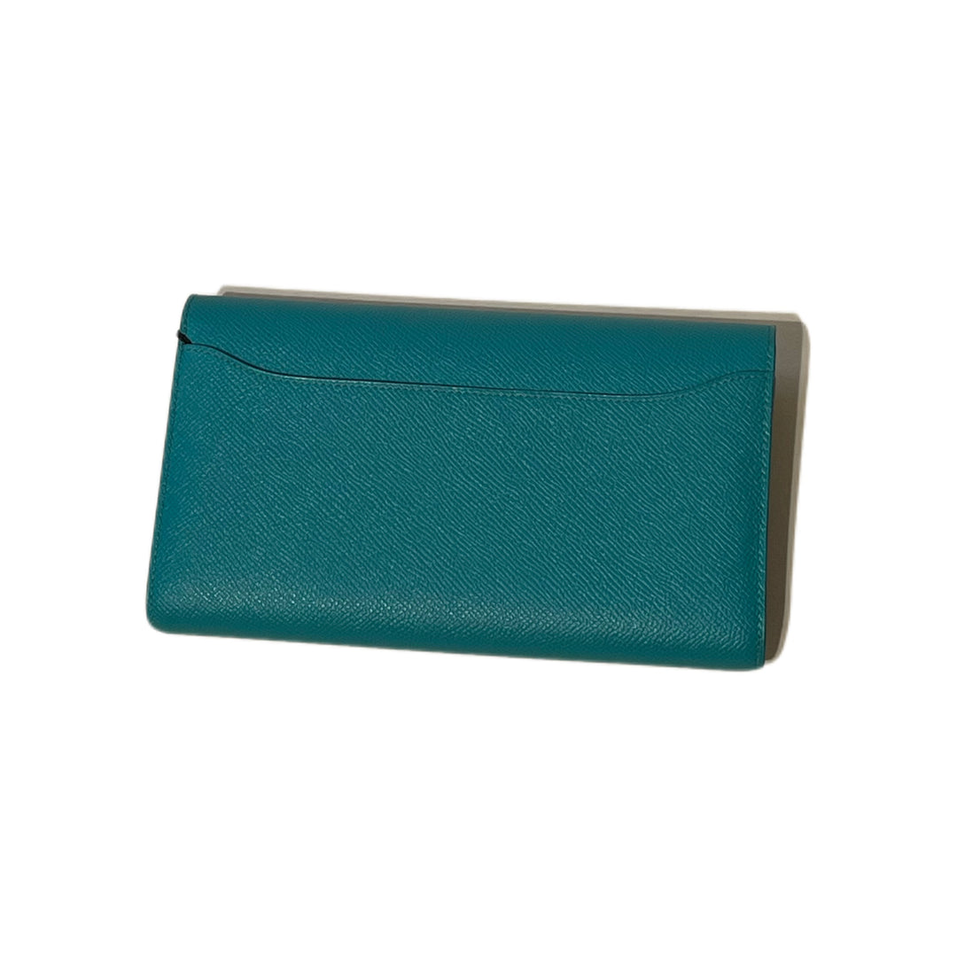 Hermès Epsom Enamel Constance Long Wallet Bleu Paon