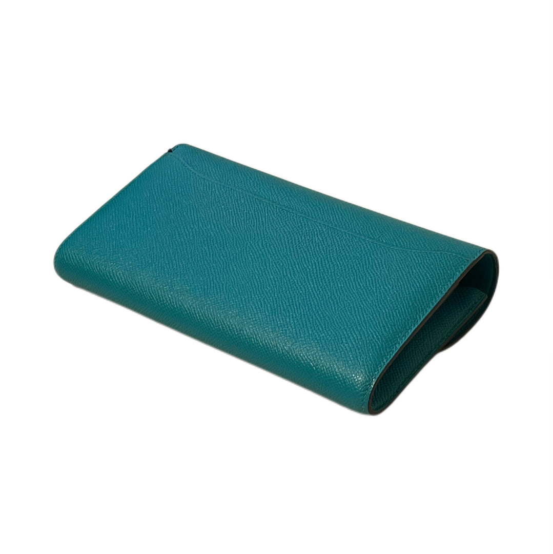 Hermès Epsom Enamel Constance Long Wallet Bleu Paon