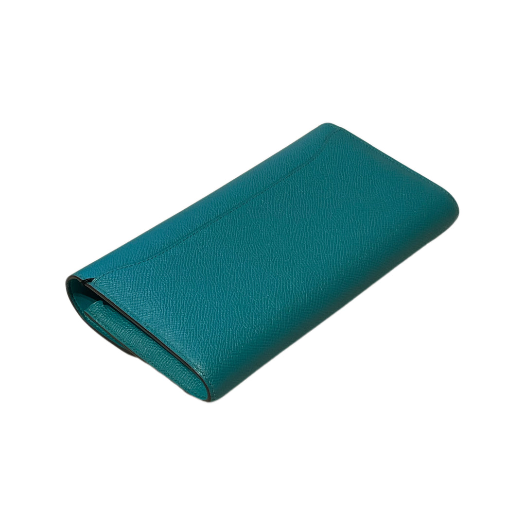 Hermès Epsom Enamel Constance Long Wallet Bleu Paon