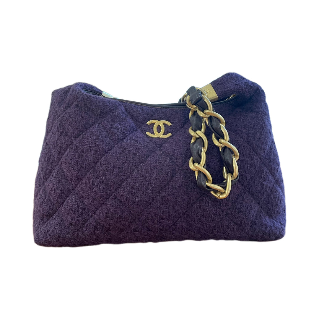 Chanel 24a wool tweed hobo bag