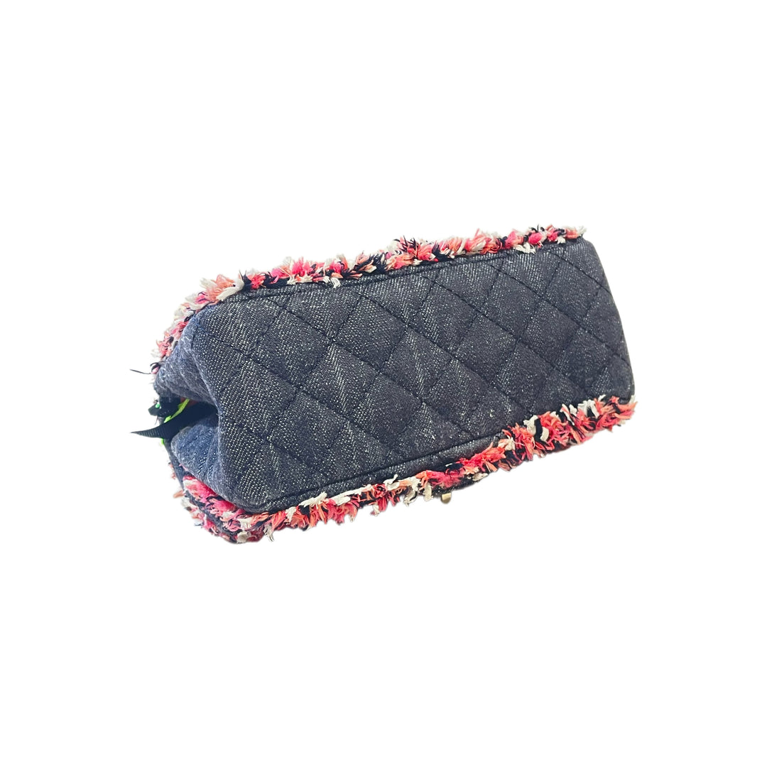 Chanel Reissue 2.55 Flap Bag Quilted Denim with Tweed Fringe 225