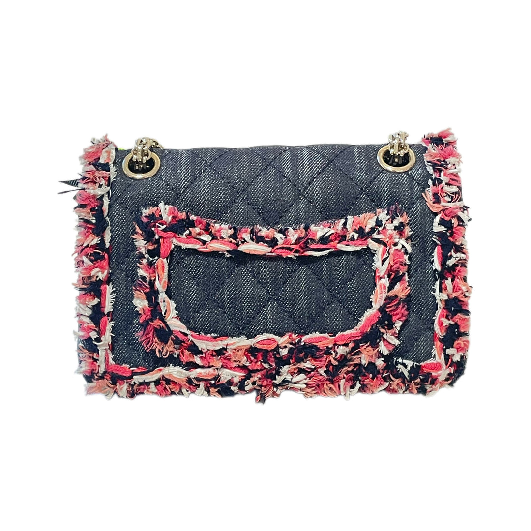Chanel Reissue 2.55 Flap Bag Quilted Denim with Tweed Fringe 225