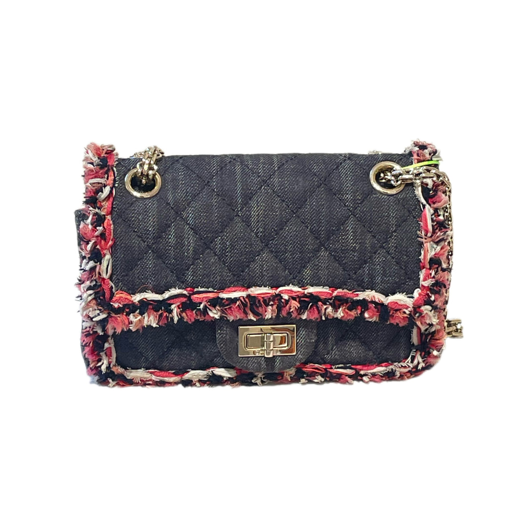 Chanel Reissue 2.55 Flap Bag Quilted Denim with Tweed Fringe 225